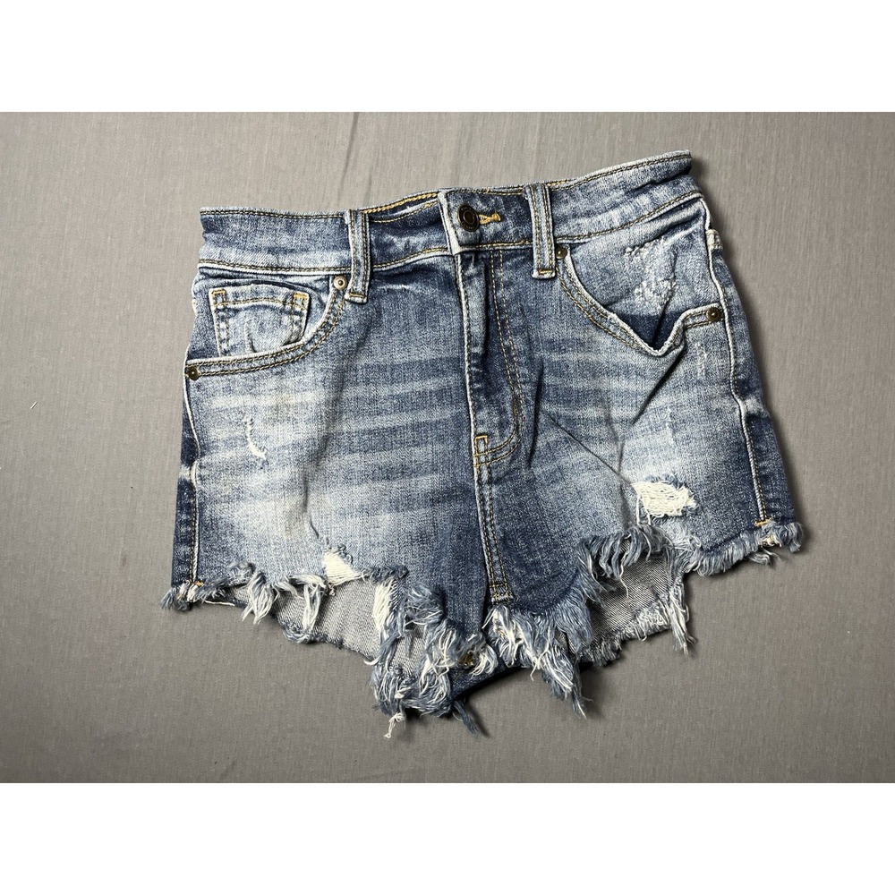 Oasis By Eunina Denim Distressed Cut Off High Waisted Shorts Sz XS